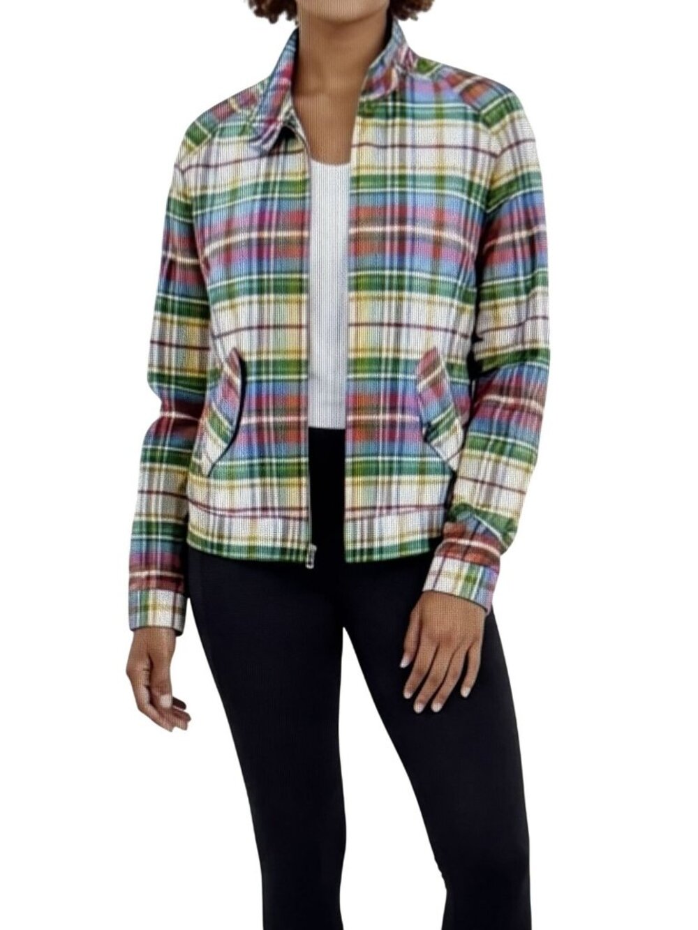 Y2k Lauren Ralph Lauren Plaid Lightweight Zip-Up Jacket With Pockets Size M